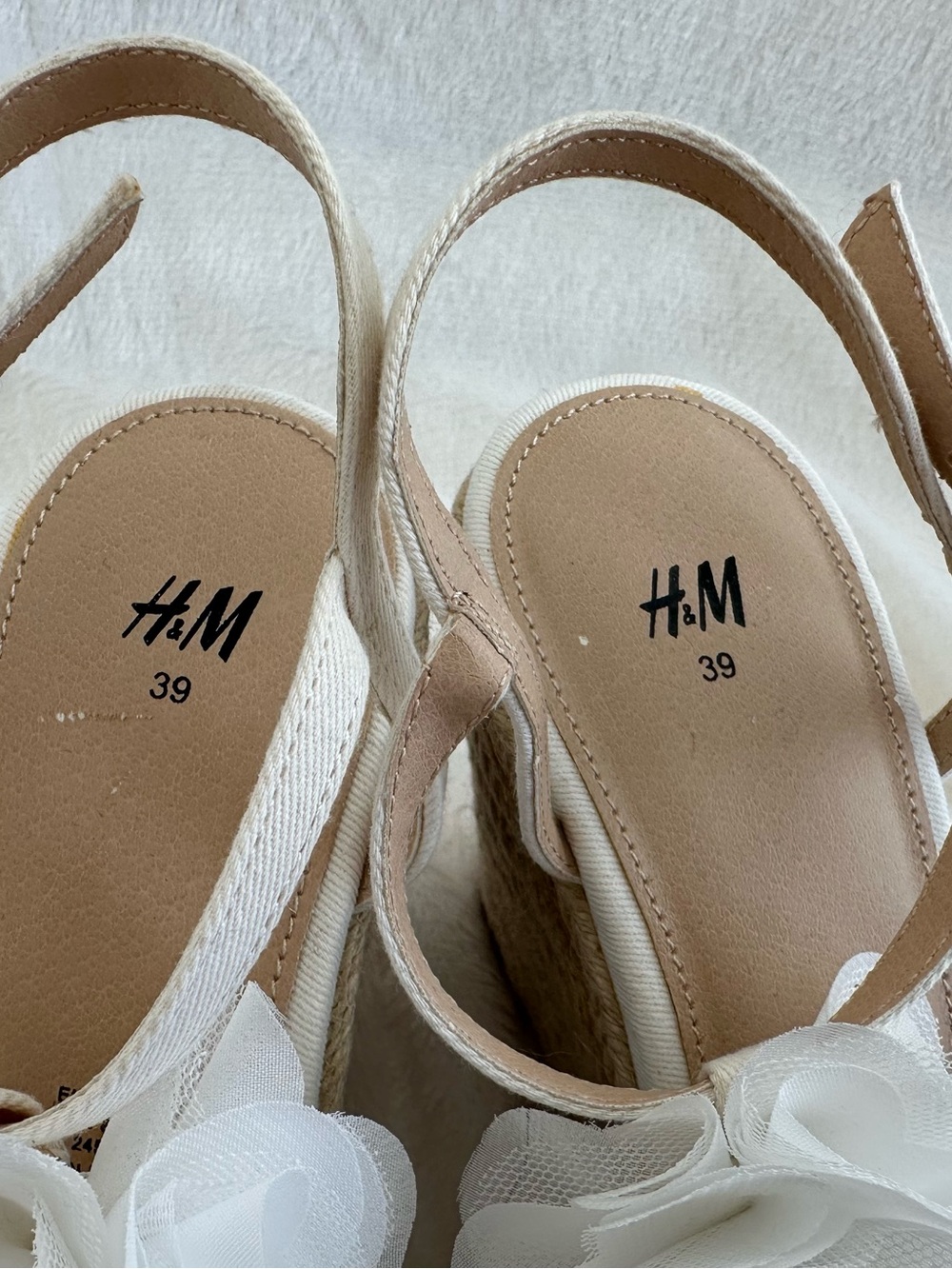 H&M White Canvas 3D Tulle Flower Bridal Summer Espadrille Wedge Sandals Sz 8 - Picture 9 of 10